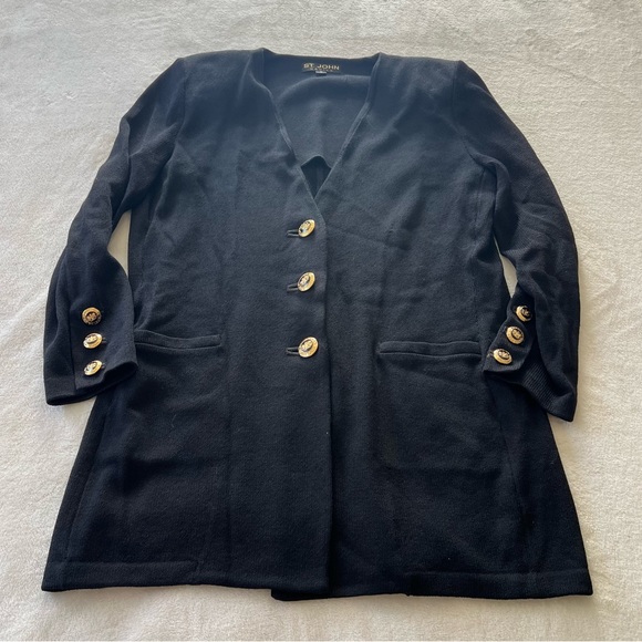 Vintage St. John Basics Sz 16 Santana Knit Black Long Sleeve Jacket & Skirt Set - Picture 2 of 13